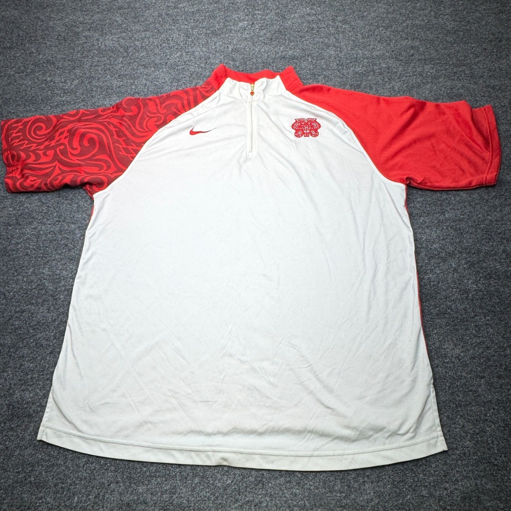 China Basketball Shirt Mens Large White Red Olympic Warm Up Dragon Nike 1/4 Zip